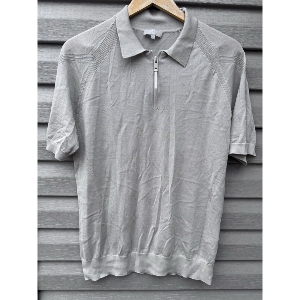 ARNE Mens Wool Stone Grey Luxury Polo Shirt Size L